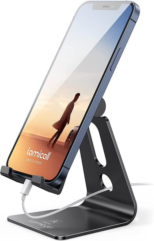 Adjustable Cell Phone Stand, Desk Phone Holder, Cradle, Dock, Compatible with Iphone 16, 15, 14, Plus, Pro, Pro Max, 13 12 X XS,4-8" Phones, Office Accessories, All Android Smartphone, Black