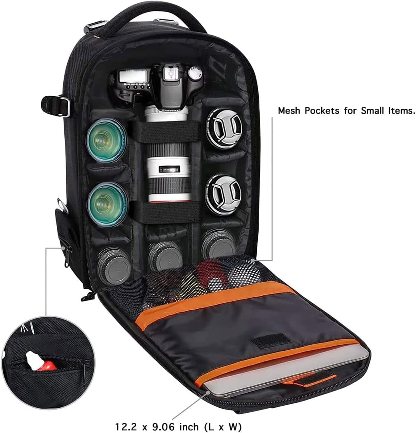 Camera Backpack,Dslr/Slr/Mirrorless Photography Backpack Buffer Padded Shockproof Camera Bag with Customized Modular Inserts&Tripod Holder Compatible with Canon,Nikon,Sony Etc, Black