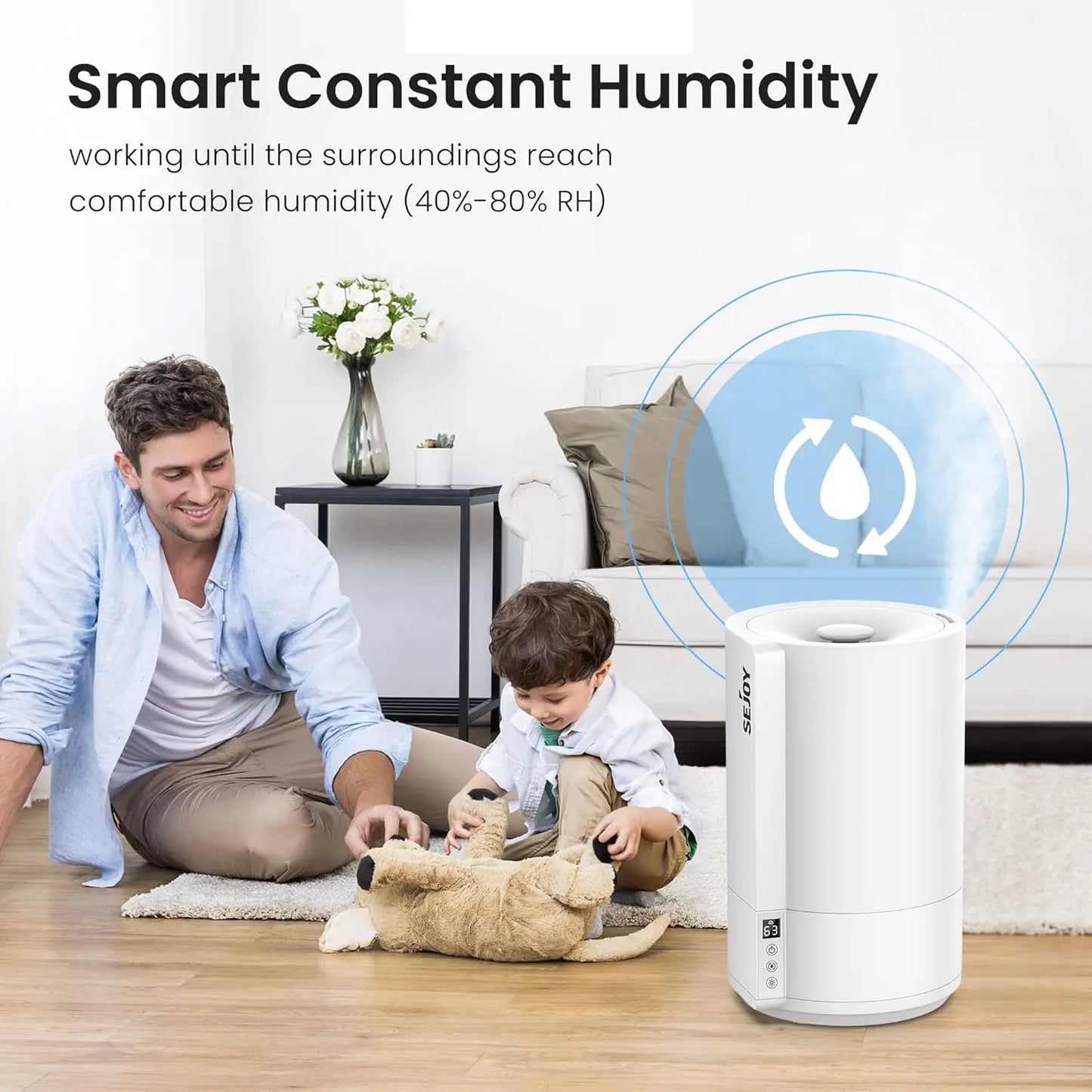 Sejoy Humidifiers for Bedroom Cool Mist Humidifiers Quiet Ultrasonic Air Humidifier for Baby Plant 4L Top Fill Smart Constant Hu