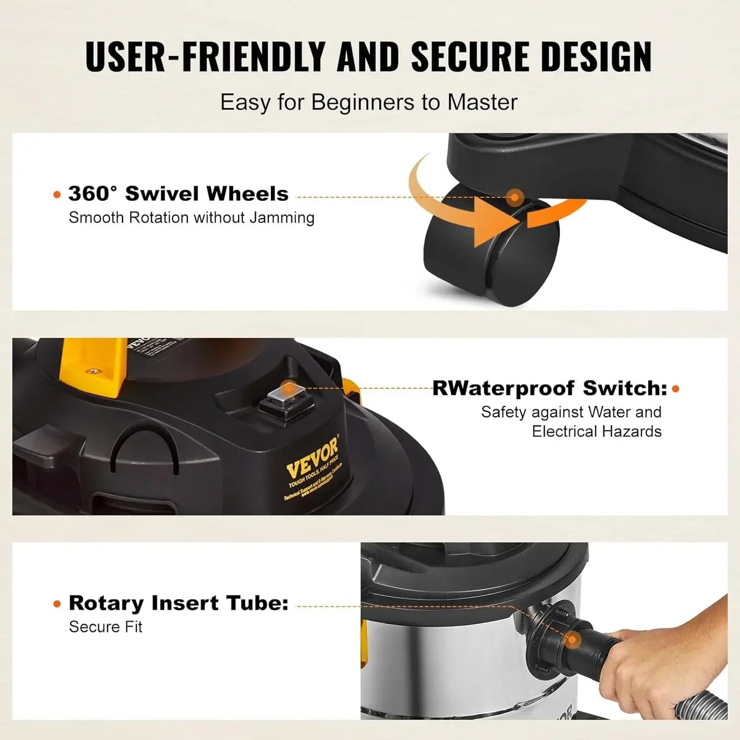 Stainless Steel Wet Dry Shop Vacuum, 5.5 Gallon 6 Peak HP Wet/Dry Vac, Powerful Suction with Blower Function
