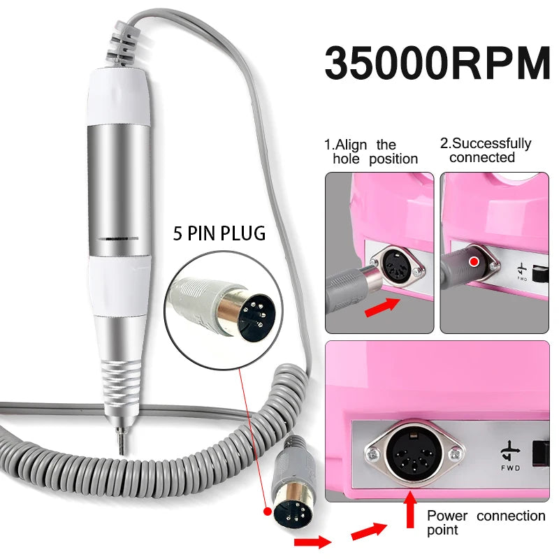 LNWPYH 35000rpm 5 Pins PLUG Electric Nail Drill Machine Handle Handpiece Pedicure Replacement Pen Manicure Beauty Tool Accessory