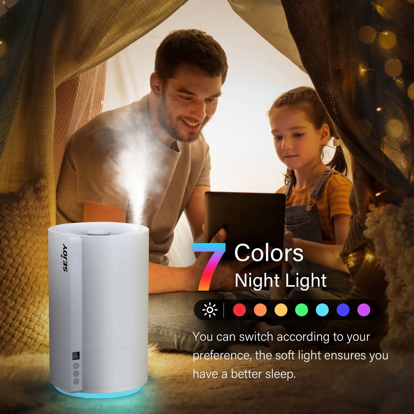 Sejoy Humidifiers for Bedroom Cool Mist Humidifiers Quiet Ultrasonic Air Humidifier for Baby Plant 4L Top Fill Smart Constant Hu