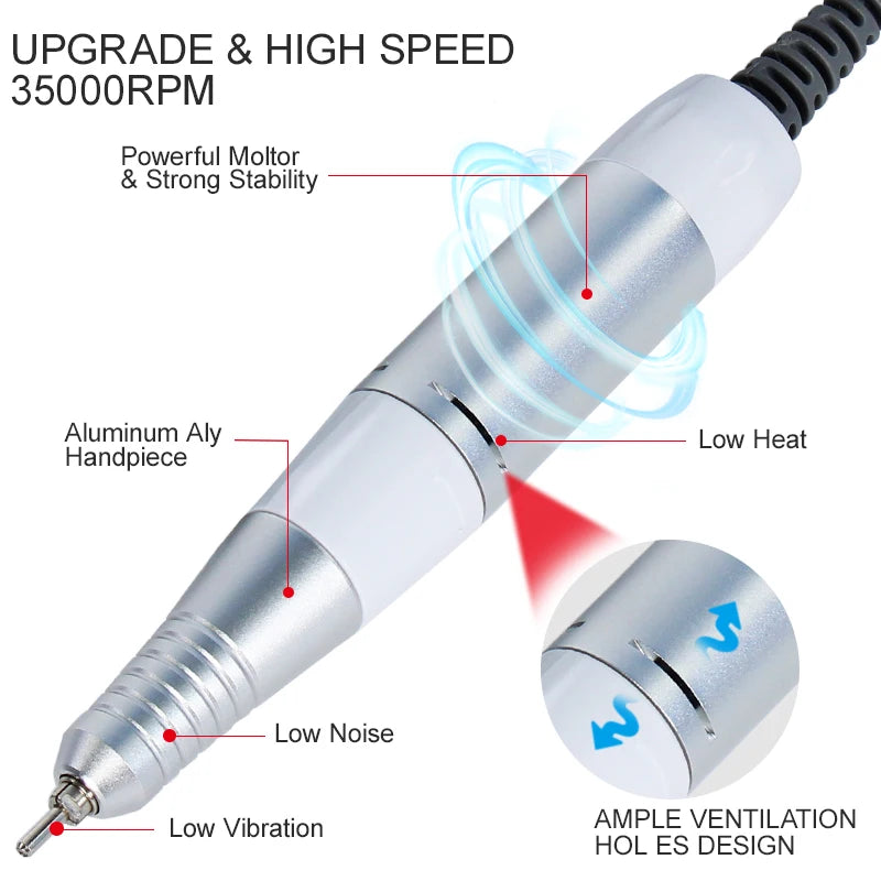 LNWPYH 35000rpm 5 Pins PLUG Electric Nail Drill Machine Handle Handpiece Pedicure Replacement Pen Manicure Beauty Tool Accessory