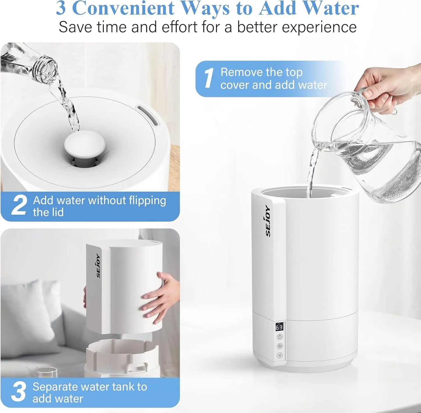 Sejoy Humidifiers for Bedroom Cool Mist Humidifiers Quiet Ultrasonic Air Humidifier for Baby Plant 4L Top Fill Smart Constant Hu