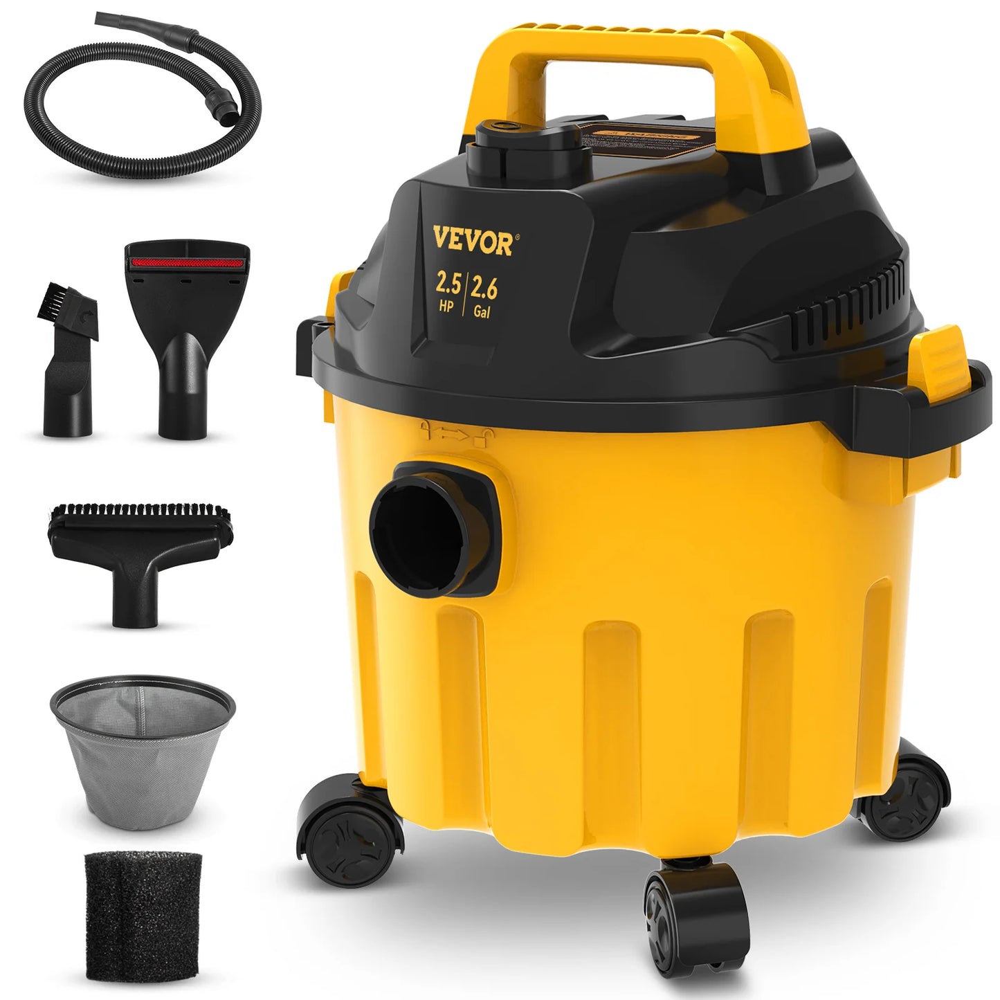 VEVOR Wet Dry Vac 2.6 Gallon 2.5 Peak HP 3 in 1 Portable Shop Vacuum with Blowing Function  Attachment Storage Perfect for Floor