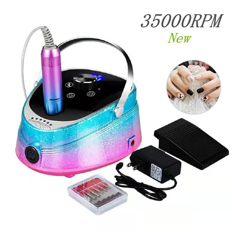Rechargeable Nail Drill Machine 35000 RPM Nail Gel Polisher Portable Nail Drill For Manicure Milling Machine