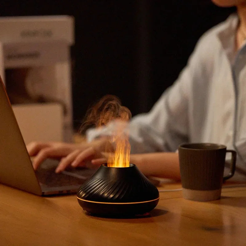 Volcanic Aroma Diffuser Essential Oil Lamp 130ml USB Portable Air Humidifier Essential for Home with Color Flame Night Light
